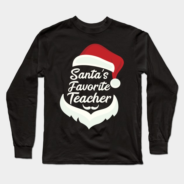 Santa's Favorite Teacher Christmas Funny Xmas Gift Long Sleeve T-Shirt by Herotee